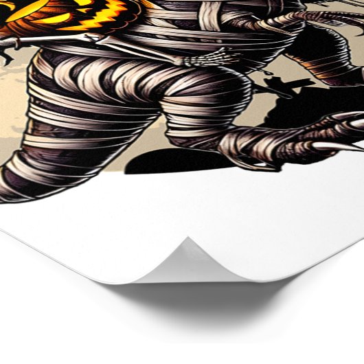 Rijden Mummy Dinosaur T Rex Pumpkin Funny Hallowee Poster (Hoek)