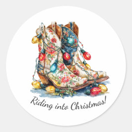 Rijden naar Kerstmis - Festieve Cowboylaarzen met Ronde Sticker