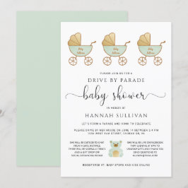 Rijden op Baby shower | Retro Carriage Green Gold Kaart