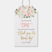 Rijden op baby shower roze floral cadeaulabel (Voorkant)