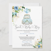 Rijden op Baby shower Uitnodiging Blue Floral Show (Voorkant)