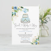 Rijden op Baby shower Uitnodiging Blue Floral Show (Staand voorkant)