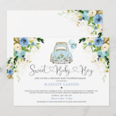 Rijden op Baby shower Uitnodiging Blue Floral Show (Voorkant / Achterkant)