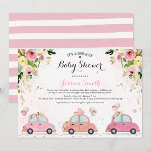 Rijden op Baby shower Uitnodiging Roze Bloemendouc