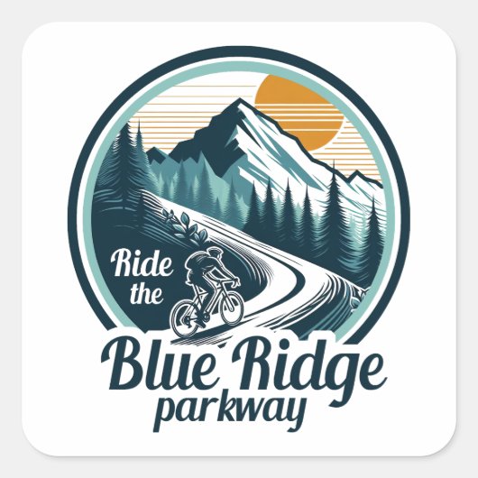 Rijden op de Blue Ridge Parkway Fietsen Vierkante Sticker (Voorkant)