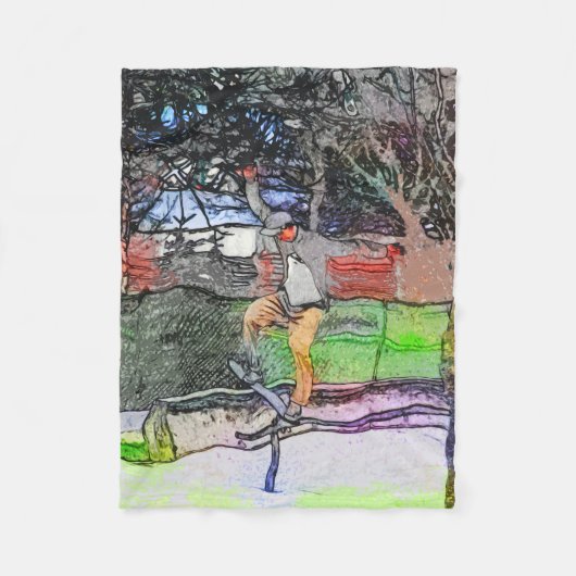 Rijden op de rails - Cartoon Skateboarder Design Fleece Deken (Voorkant)