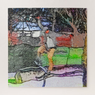 Rijden op de rails - Cartoon Skateboarder Design Legpuzzel