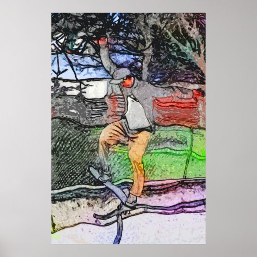 Rijden op de rails - Cartoon Skateboarder Design Poster (Voorkant)