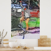 Rijden op de rails - Cartoon Skateboarder Design Poster (Keuken)