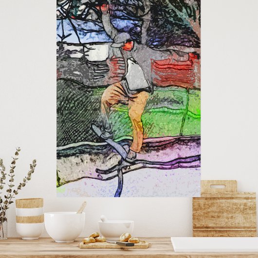 Rijden op de rails - Cartoon Skateboarder Design Poster (Keuken)