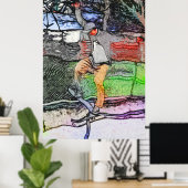 Rijden op de rails - Cartoon Skateboarder Design Poster (Thuiskantoor)