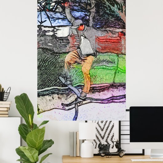 Rijden op de rails - Cartoon Skateboarder Design Poster (Thuiskantoor)