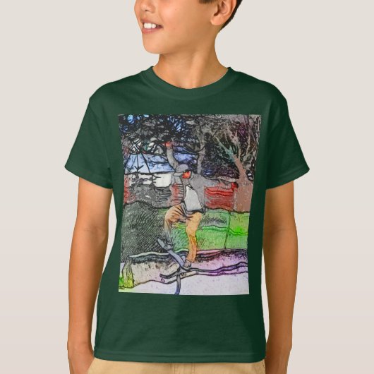 Rijden op de rails - Cartoon Skateboarder Design T-shirt (Voorkant)