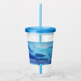 Rijden op de weg met een kerstboom acryl drinkbeker