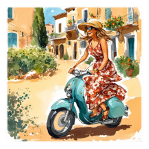 Rijden op een scooter in Sardinië Print