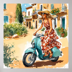 Rijden op een scooter in Sardinië Print