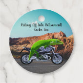 Rijden op pensioen aangepaste gekko motorfiets bedankjes labels (Voorkant)