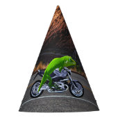 Rijden op pensioen aangepaste gekko motorfiets feesthoedjes (Voorkant)