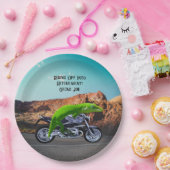 Rijden op pensioen aangepaste gekko motorfiets papieren bordje (Feest)