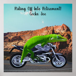 Rijden op pensioen aangepaste gekko motorfiets poster