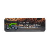 Rijden op pensioen Gecko motoradres Etiket (Voorkant)