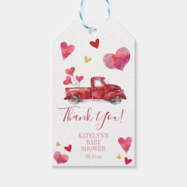 Rijden op Valentijn Baby shower met hart Cadeaulabel