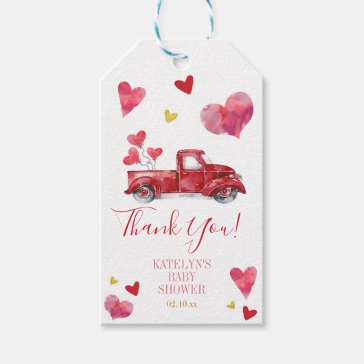 Rijden op Valentijn Baby shower met hart Cadeaulabel (Voorkant)