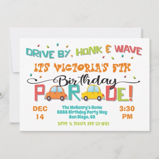 Rijden op verjaardagsfeest Parade Uitnodiging (Voorkant)