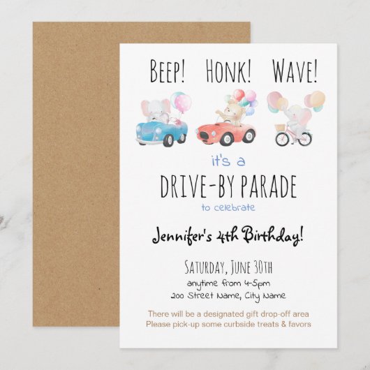 Rijden op verjaardagsparade kaart (Voorkant / Achterkant)