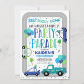 Rijden op verjaardagsparade uitnodiging Blue Parad (Voorkant)