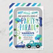 Rijden op verjaardagsparade uitnodiging Blue Parad (Voorkant / Achterkant)