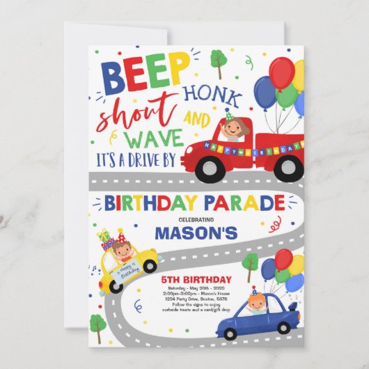 Rijden op verjaardagsparade uitnodiging Blue Parad (Voorkant)