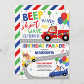 Rijden op verjaardagsparade uitnodiging Blue Parad (Voorkant / Achterkant)