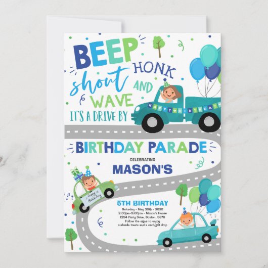 Rijden op verjaardagsparade uitnodiging Blue Parad