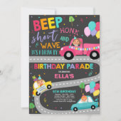 Rijden op verjaardagsparade uitnodiging roze parad (Voorkant)