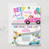 Rijden op verjaardagsparade uitnodiging roze parad (Voorkant)