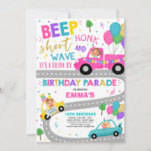 Rijden op verjaardagsparade uitnodiging roze parad (Voorkant)