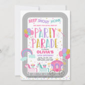 Rijden op verjaardagsparade uitnodiging roze prins (Voorkant)