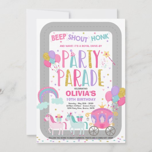 Rijden op verjaardagsparade uitnodiging roze prins