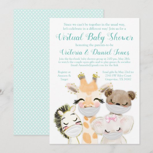 Rijden per post Baby shower Baby Animals Masks Kaart (Voorkant / Achterkant)