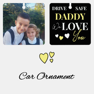 Rijden Veilig Papa geel foto auto ornament