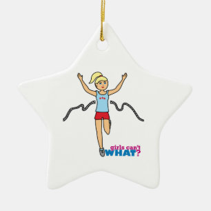 Rijdend meisje keramisch ornament