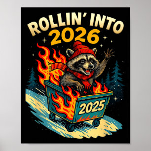 Rijdend naar 2026 Wasbeer Grappige Afvalbak Brand Poster