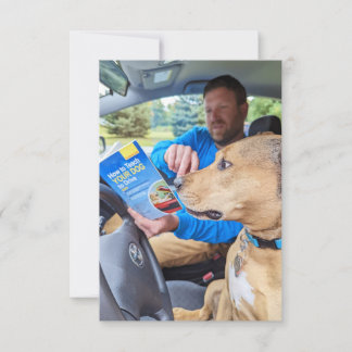 Rijdende auto boek Grappige hond fotokaart Bedankkaart
