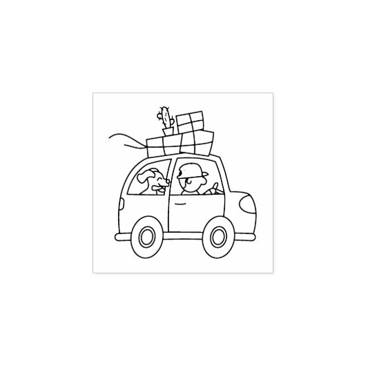 Rijdende auto met dozen 1x1 rubberstempel (Afrduk)