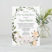 Rijdende baby shower safaridieren met maskers kaart (Staand voorkant)