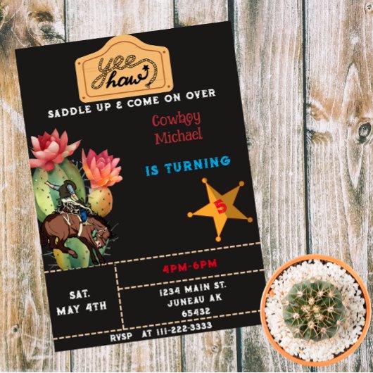 Rijdende Cowboy Western Cactus Verjaardag Kaart
