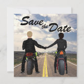 rijdende motorfietsen en veldbruiloft save the date (Voorkant)