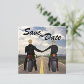 rijdende motorfietsen en veldbruiloft save the date (Staand voorkant)