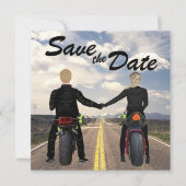 rijdende motorfietsen en veldbruiloft save the date (Voorkant)